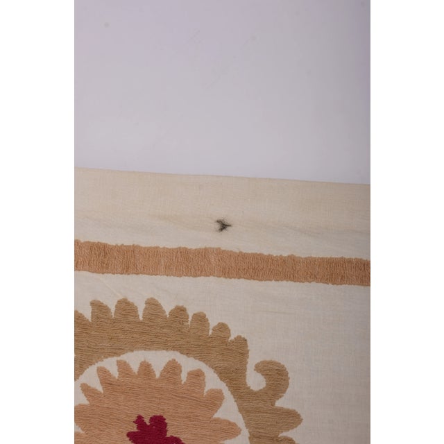 Suzani White Washed Tribal Tapestry - Uzbek Table Cloth For Sale - Image 11 of 12