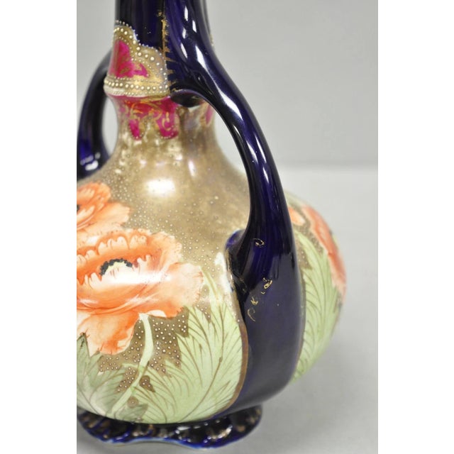 Antique Royal Nippon Hand Painted Nishiki Cobalt Blue Floral Vase With Stopper For Sale - Image 9 of 17
