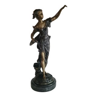 Emile Bruchon Spelter "L'Orage" Sculpture on Marble Base - Signed - For Sale