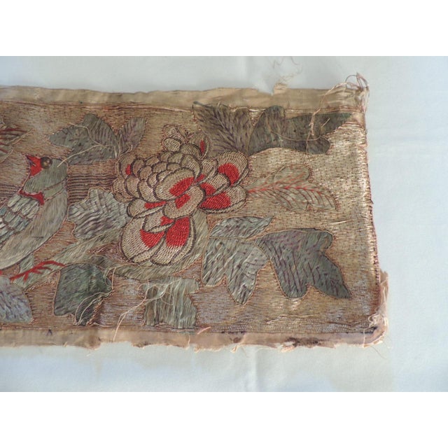 Art Deco Antique Silk and Metallic Threads Embroidery Panel For Sale - Image 3 of 6