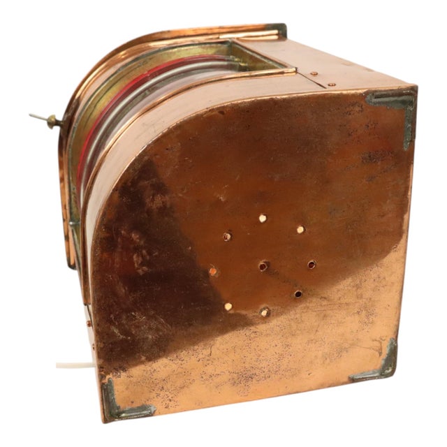 Large Vintage Ships Lamp in Red Copper with Fresnel Lens For Sale - Image 13 of 15