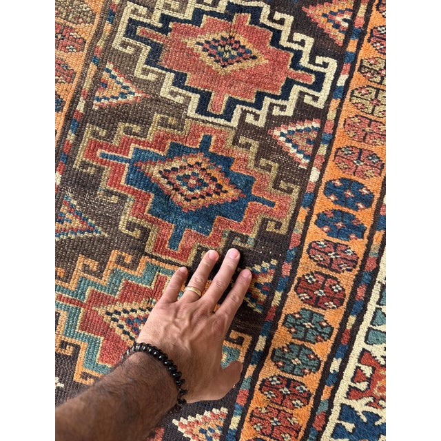 1930s 1930s Tangerine Melon Beautiful Tribal Pattern Rug 3.5 x 10 For Sale - Image 5 of 9