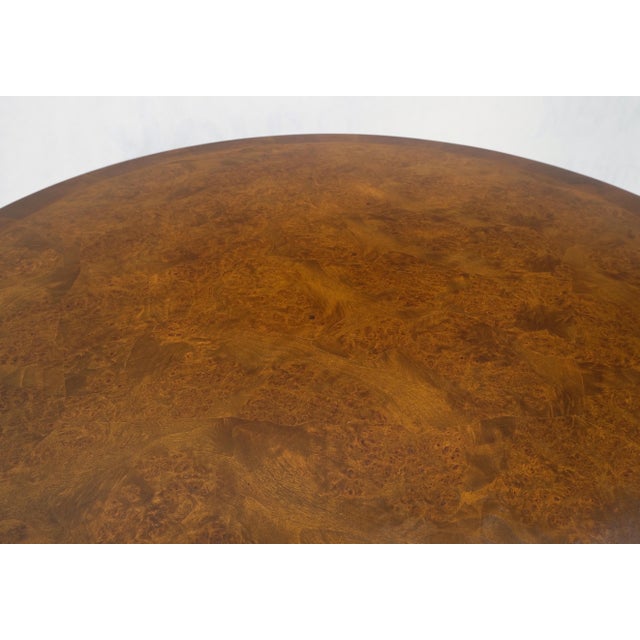 Burl Walnut Wood Top Round Carved Lotus Shape Base Dining Center Table For Sale - Image 10 of 12