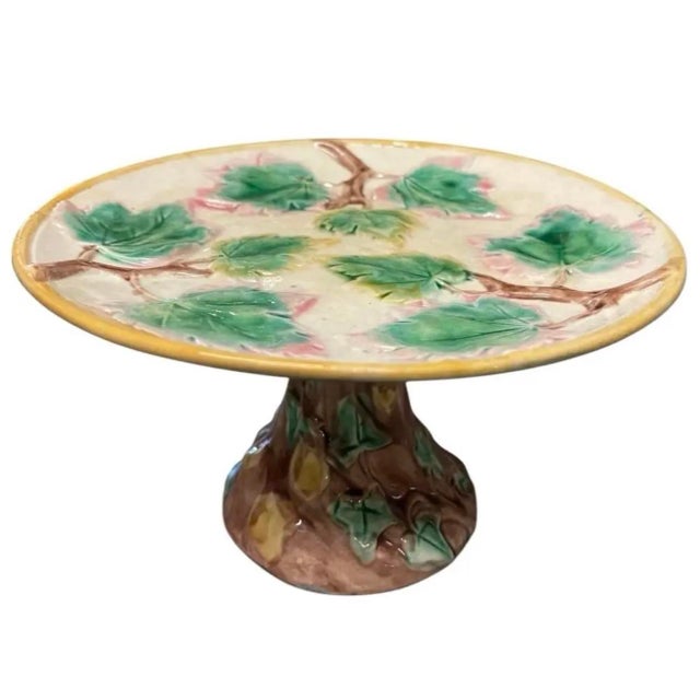 Vintage Majolica Botanical Pedestal Dish / Footed Ivy Leaf Comport For Sale - Image 4 of 11
