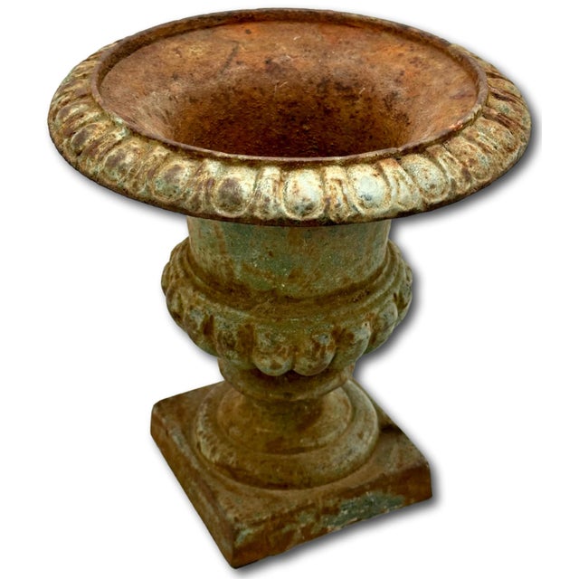 Late 19th Century Hard to Find Small 10 Inch Tall Size Authentic Antique American Cast Iron Garden Urn - Circa Late 19th Century For Sale - Image 5 of 12