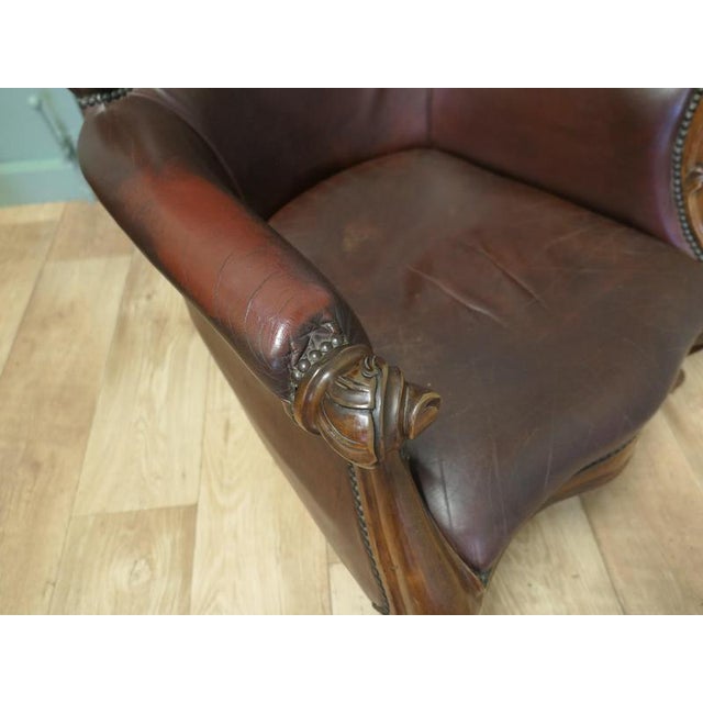 Victorian Leather Spoon-Back Easy Chairs, Set of 2 For Sale - Image 5 of 9