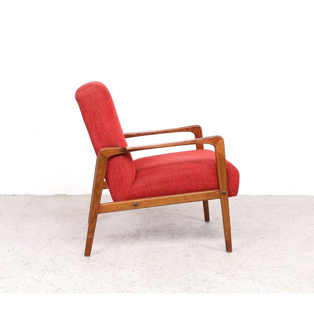 1950s Vintage Danish Wooden Armchairs with Coral Fabric, 1950s, Set of 2 For Sale - Image 5 of 13