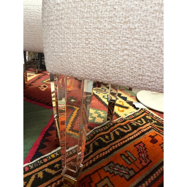 Mid-Century Modern Custom Made Acrylic and Woven Cream Upholstered Ottomans a Pair For Sale - Image 3 of 9