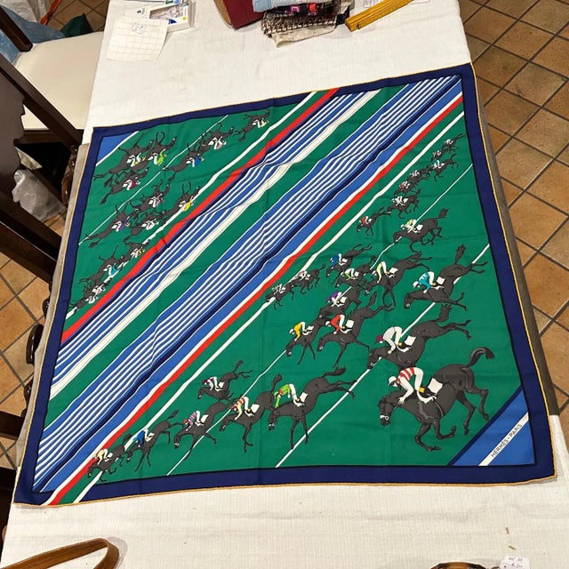 1980s 1980s Equestrian Style Silk Carré Scarf Le Courses by Hermes For Sale - Image 5 of 10
