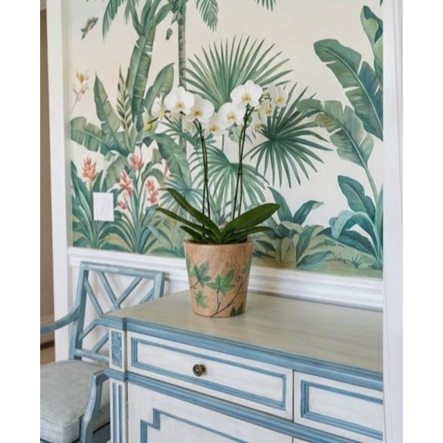 Vintage Hand-Painted Teak Wood Botanical Cachepot For Sale - Image 12 of 12