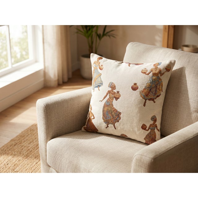 African Pottery Women Jacquard Cushion Cover For Sale - Image 4 of 11