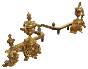 Large French Rococo Brass Fire Dogs, 1800s