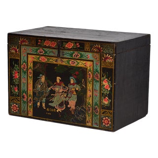Antique Chest with Painting of Warrior Yang Mulan, 1900s For Sale