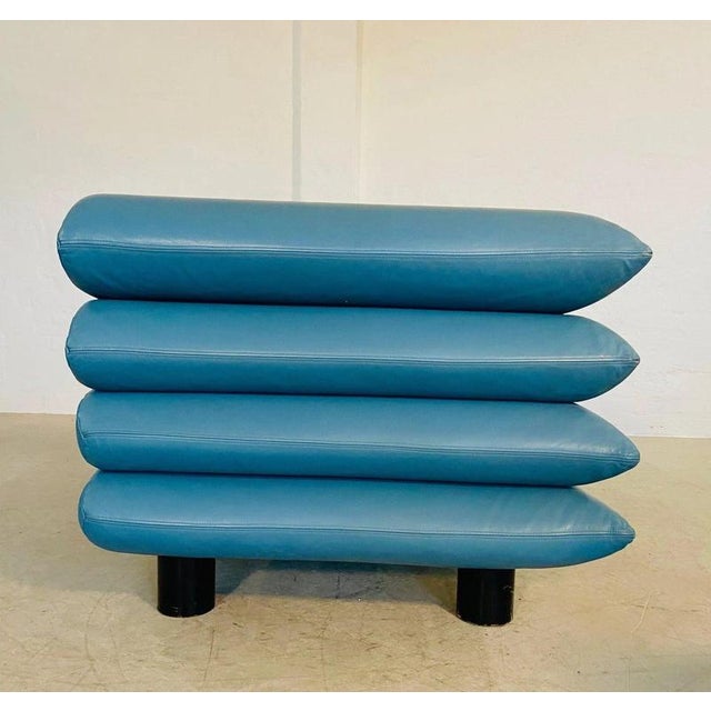 Vintage Postmodern Swedish Turquoise Leather Stacked Sofa, 1980 For Sale - Image 13 of 18
