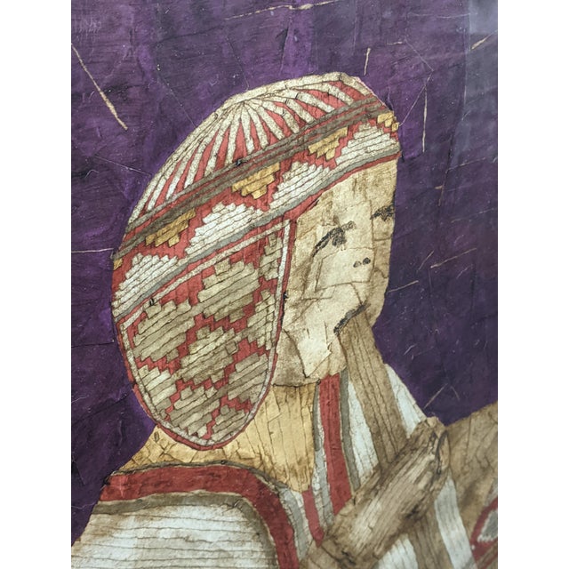 Oversized Vintage Andean Musicians Banana Leaf Mosaic Folk Art – Purple, Red & Cream For Sale - Image 12 of 17