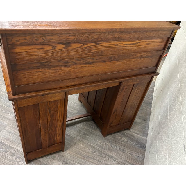 Early 20th Century Antique American Mission Arts and Crafts Quarter Sawn White Oak Roll Top Desk For Sale - Image 5 of 14