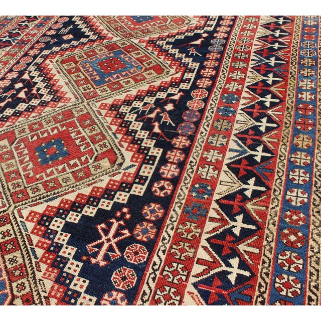 Blue Antique Caucasian Shirvan Rug With Tribal Design and Medallions 3'11 X 7'1 For Sale - Image 8 of 9