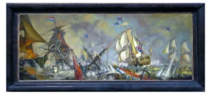 After D.G.M. Gaitalian, Sea Battle, Oil on Canvas, Framed