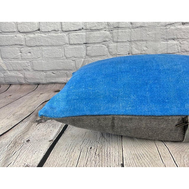 16 x 24 Hemp Pillow Turkish Cushion Natural Blue Pillow Cushion Cover For Sale - Image 4 of 4