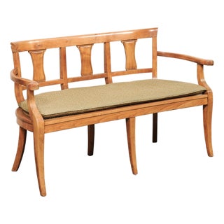 Italian 3-Chair Back Sofa Bench W/Cane Seat For Sale