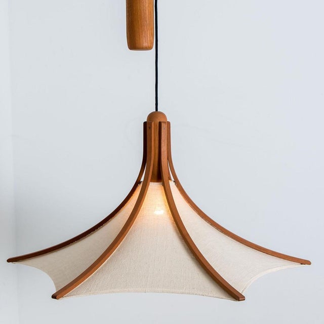 Wooden Pendant Light with Textile Shade from Domus Germany, 1970s For Sale - Image 16 of 18