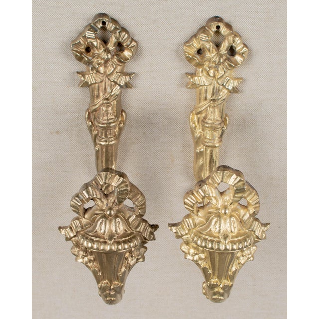French Louis XV Style Cast Bronze Curtain Tiebacks Pair For Sale - Image 3 of 8