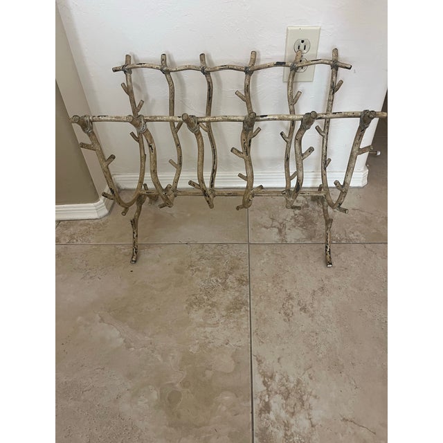 Brutalist Gold Twig Branch Iron Fireplace Log Holder - Magazine Newspaper Rack For Sale - Image 11 of 12