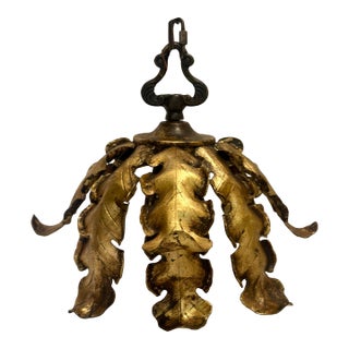 Vintage Banci Firenze Style Hand-Gilt Oak Leaf Pendant Light For Sale