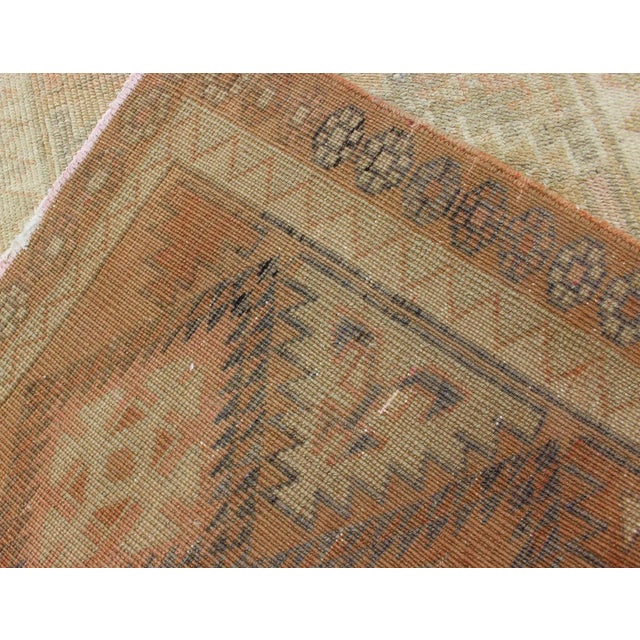 Vintage Turkish Oushak Runner in Faded Peach, Soft Taupe, and Pale Blue For Sale - Image 12 of 13