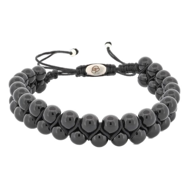 Black Onyx Self Control Beaded Woven Bracelet For Sale
