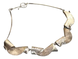 Brutalist Etched Silver Native American Style Collar Necklace