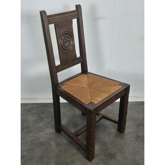 Straw-Seated Chairs with a Backrest Carved with a Rosette, 1920s, Set of 8 For Sale - Image 3 of 9