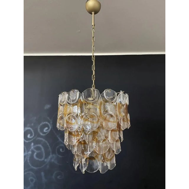 Italian Amber Murano Crostoli Glass Chandelier from Mazzega, 1990s For Sale - Image 3 of 18