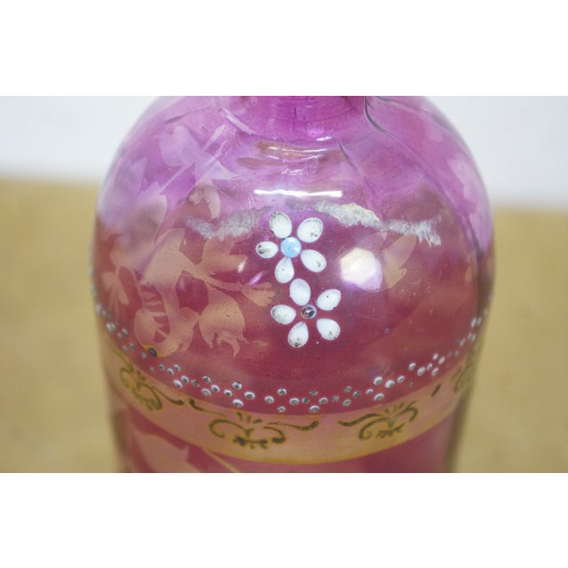 Antique Bohemian Cranberry Art Glass Liquor Wine Decanter Bottle 10" For Sale - Image 10 of 16