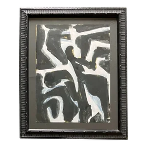 1970s Vintage Black and White Abstract Painting