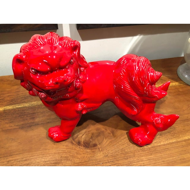 Stunning Midcentury glazed ceramic foo dog, a beautiful red color representing Happiness,Success and good fortune great...