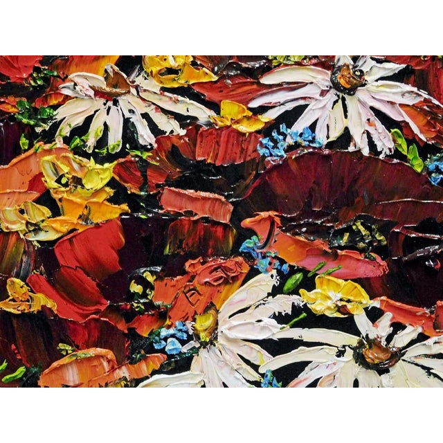 Maya Eventov Blanket of Beauty Oil Flower Canvas With Beautiful Custom Frame Me012209-17 For Sale - Image 13 of 13