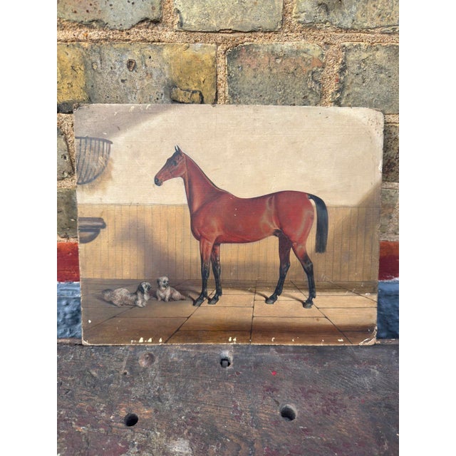 Bay Horse in a Stable, 1900s, Oil Painting on Board For Sale - Image 7 of 7