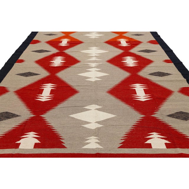2020s 9x12 Modern Navajo-Inspired Wool Flat-Weave Rug in Terracotta & Cream For Sale - Image 5 of 10