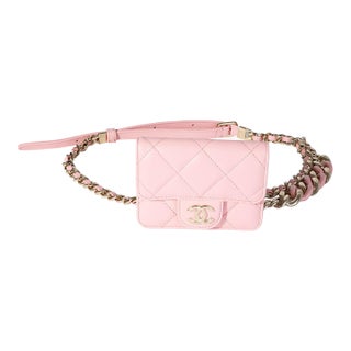 Pink Quilted Lambskin Elegant Chain Belt Bag For Sale