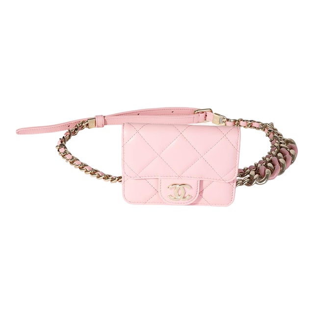 Pink Quilted Lambskin Elegant Chain Belt Bag For Sale