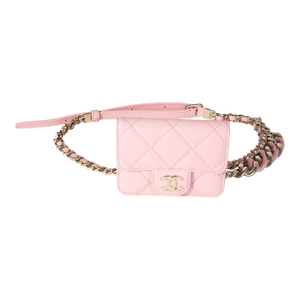 Pink Quilted Lambskin Elegant Chain Belt Bag
