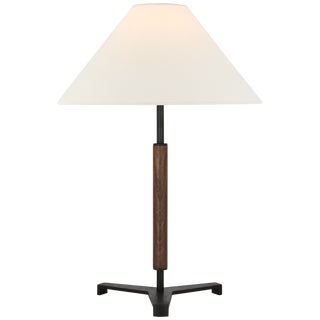 Ray Booth by Visual Comfort Signature Amaya 20" Table Lamp in Warm Iron and Dark Walnut with Linen Shade For Sale