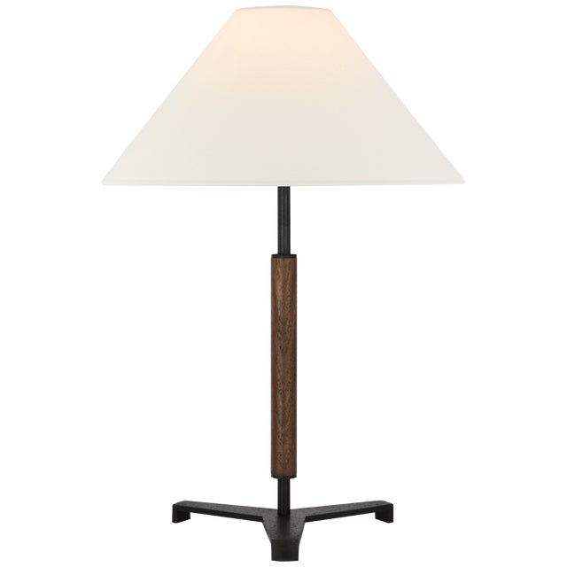 Ray Booth by Visual Comfort Signature Amaya 20" Table Lamp in Warm Iron and Dark Walnut with Linen Shade For Sale