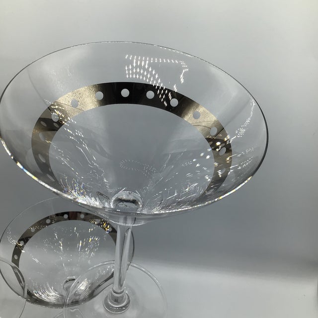 Transparent Platinum Dot Banded Martini Glasses by the Cellar of New York - Set of 5 For Sale - Image 8 of 12