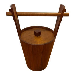 1960s Italian Modern Teak Ice Bucket by Anri Form, Genuine Buruma Teak, Italy For Sale