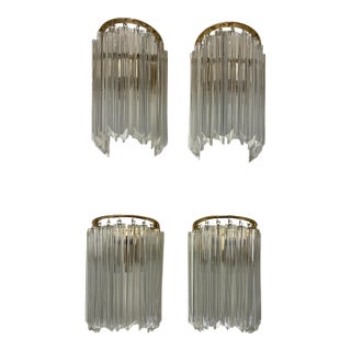 Late 20th Century Mid-Century Modern Venini Murano Glass and Brass Wall Sconces - Set of Four For Sale
