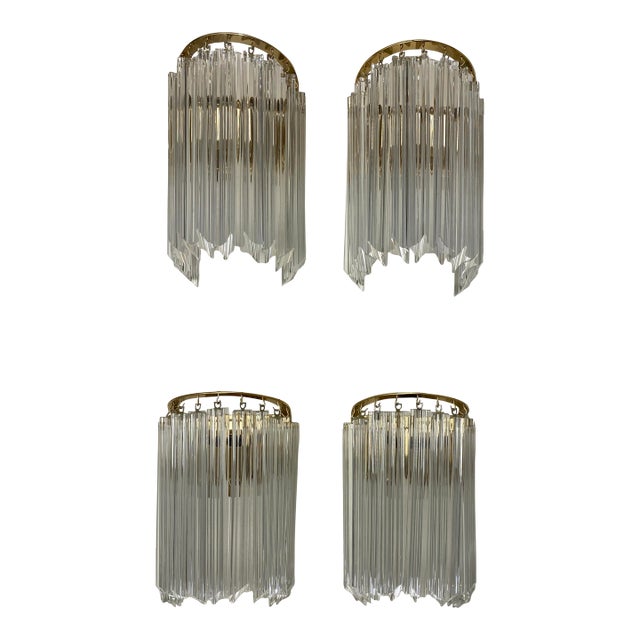 Set of Four Venini Murano Glass and Brass Wall Sconces, Mid-Century Modern For Sale