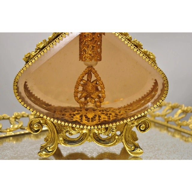 Gold Vintage French Gold Filigree Vanity Set Perfume Clock Jewelry Box & Tray - 5 PCS For Sale - Image 8 of 12