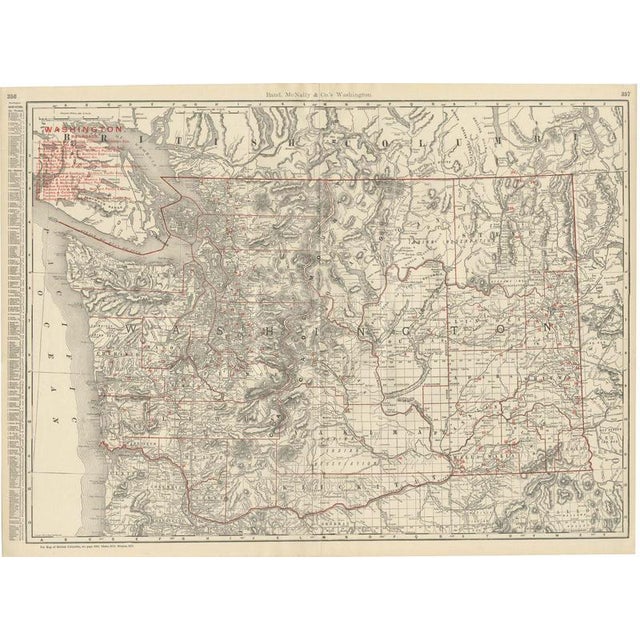 Antique Map of Washington State, The Evergreen State from Rand McNally, 1899 For Sale - Image 12 of 12